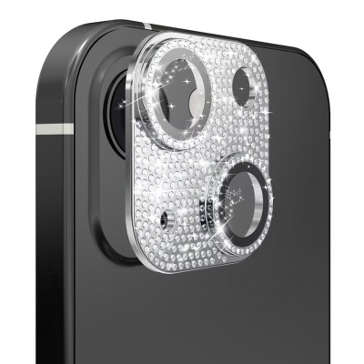 For iPhone 15 Plus Diamond Bling Camera Lens Full Tempered Glass - Silver