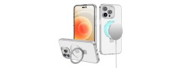 For iPhone 15 Plus Dotted Edged Line Transparent HQ Magnetic Ring Stand Hybrid - Clear