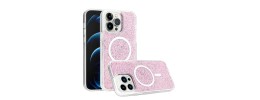 For iPhone 15 Plus Epoxy Glitter [Magnetic Circle] ShockProof Hybrid 2.5mm Thick - Hot Pink