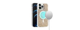 For iPhone 15 Plus Epoxy Glitter [Magnetic Circle] ShockProof Hybrid 2.5mm Thick - Light Purple