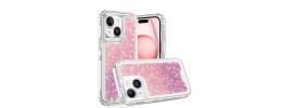 For iPhone 15 Plus Epoxy Sticker Glitter 3in1 Shockproof Transparent Hybrid Case - Pink + Light Purple