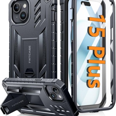 For iPhone 15 Plus Exquisite Tough Shockproof Hybrid Case Cover - Black