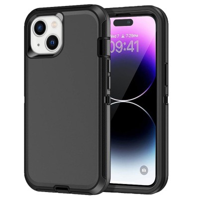 For iPhone 15 Plus Finest Transparent Thick Acrylic Hybrid Metal Buttons Cover Case - Black