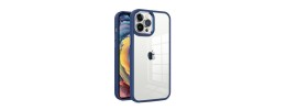 For iPhone 15 Plus Finest Transparent Thick Acrylic Hybrid Metal Buttons Cover Case - Blue