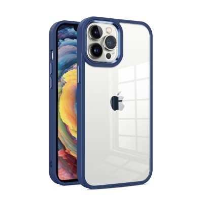For iPhone 15 Plus Finest Transparent Thick Acrylic Hybrid Metal Buttons Cover Case - Blue