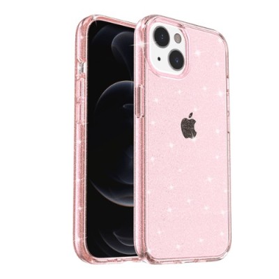 For iPhone 15 Plus Glitter Ultra Thick 3mm Transparent Hybrid Case Cover - Pink