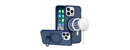 For iPhone 15 Plus Hoop Kickstand [Magnetic Circle] HD Transparent Chrome Hybrid - Blue
