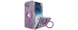 For iPhone 15 Plus Hoop Kickstand [Magnetic Circle] HD Transparent Chrome Hybrid - Purple