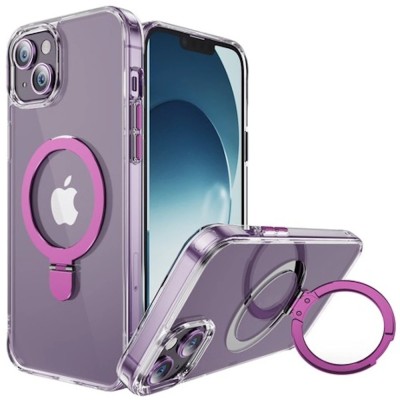 For iPhone 15 Plus Hoop Kickstand [Magnetic Circle] HD Transparent Chrome Hybrid - Purple