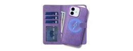 For iPhone 15 Plus Jewel Wallet Design with Stitched PU Leather ID Card Money Holder Zipper Case - Purple