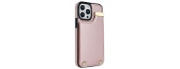 For iPhone 15 Plus Luxury Vertical Magnetic Button Card ID Holder PU Leather Case Cover - Rose Gold