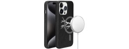 For iPhone 15 Plus METKASE Apple-Peel Stick PU Leather [Magnetic Circle] Premium Hybird Case - Black