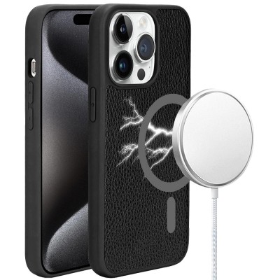 For iPhone 15 Plus METKASE Apple-Peel Stick PU Leather [Magnetic Circle] Premium Hybird Case - Black