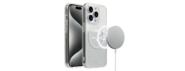 For iPhone 15 Plus METKASE Basic Transparent [Magnetic Circle] Premium Hybrid - Black with Glitter