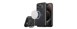 For iPhone 15 Plus METKASE Boundless Liquid Silicone [Magnetic Circle] Thick Lined Design Hybrid Case - Black