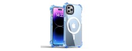 For iPhone 15 Plus METKASE Chrome Lined Pattern [Magnetic Circle] Premium Case - Blue