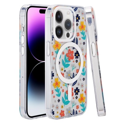 For iPhone 15 Plus METKASE Double Protection IMD Design Pattern [Magnetic Circle] Premium Case - Nightly Floral