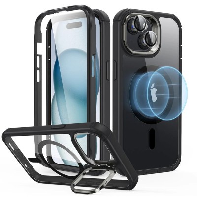 For iPhone 15 Plus METKASE Exquisite Tough Shockproof Hybrid in Slide-Out Package - Grey/Black