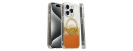 For iPhone 15 Plus METKASE GLITTER Transparet [MAGNETIC CIRCLE] Shockproof Hybrid - Orange