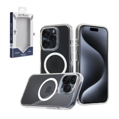 For iPhone 15 Plus METKASE GLITTER Transparet [MAGNETIC CIRCLE] Shockproof Hybrid - Silver/Black
