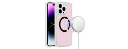 For iPhone 15 Plus METKASE IMD Design Pattern [Magnetic Circle] Premium Hybrid Case - Gradient Pink Glitter