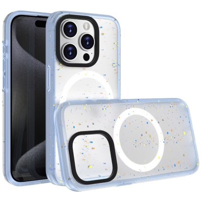 For iPhone 15 Plus METKASE Iridescent Spots [Magnetic Circle] Hybrid - Dark Blue+iridescent Spots