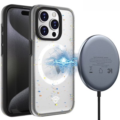 For iPhone 15 Plus METKASE Iridescent Spots [Magnetic Circle] Hybrid - Pink+iridescent Spots