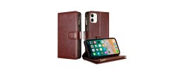 For iPhone 15 Plus METKASE Luxury Wallet Card ID Zipper Money Holder in Slide-Out Package - Brown