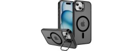 For iPhone 15 Plus METKASE Magnetic Greatest Clear Acrylic Thick Metal Button Hybrid in Slide-Out Package - Black
