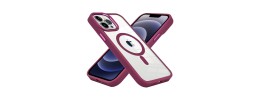 For iPhone 15 Plus METKASE Magnetic Greatest Clear Acrylic Thick Metal Button Hybrid in Slide-Out Package - Burgundy