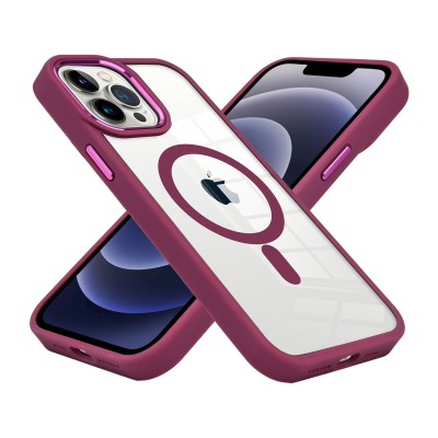 For iPhone 15 Plus METKASE Magnetic Greatest Clear Acrylic Thick Metal Button Hybrid in Slide-Out Package - Burgundy