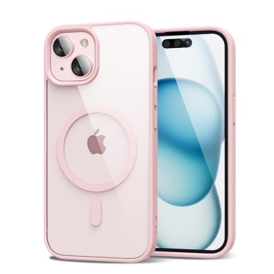 For iPhone 15 Plus METKASE Magnetic Greatest Clear Acrylic Thick Metal Button Hybrid in Slide-Out Package - Light Pink