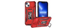 For iPhone 15 Plus METKASE Magnetic Ring Stand Premium Ultra Rugged ShockProof Hybrid in Slide-Out Package - Red