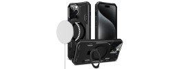 For  iPhone 15 Plus METKASE Premium Holster with Magnetic Ring Stand in Slide-Out Package - Black