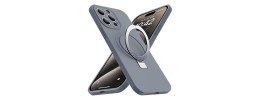 For iPhone 15 Plus METKASE Premium Magnetic Circle Ring Stand LIQUID Silicone in Slide-Out Package - Grey