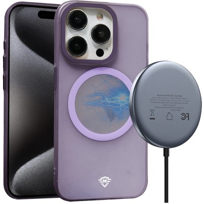 For iPhone 15 Plus METKASE SHIMMER Transparent [MAGNETIC CIRCLE] Shockproof Hybrid - Purple Shimmer