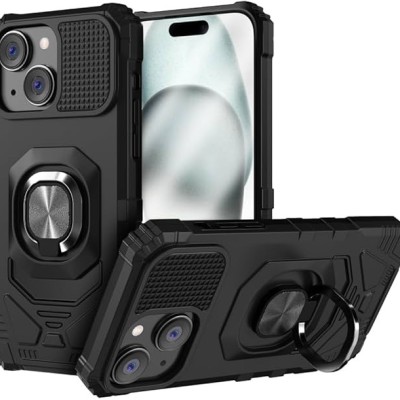 For iPhone 15 Plus METKASE Strong Tough Metallic Design Hybrid in Premium Slide-Out Package - Black