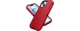 For iPhone 15 Plus METKASE Strong Tough Metallic Design Hybrid in Premium Slide-Out Package - Red