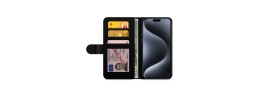 For iPhone 15 Plus METKASE Wallet PU Vegan Leather ID Card Money Holder with Magnetic Closure in Slide-Out Package - Black