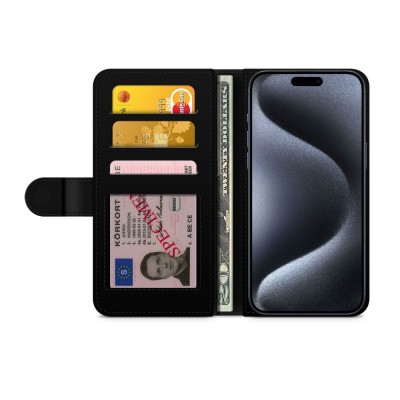 For iPhone 15 Plus METKASE Wallet PU Vegan Leather ID Card Money Holder with Magnetic Closure in Slide-Out Package - Black