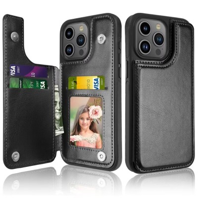 For iPhone 15 Plus Magnetic Ring Compatible Deattachable PU Leather Hybrid Wallet Money Card Holder with Lanyard - Black