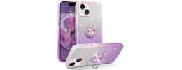 For iPhone 15 Plus Magnetic Ring Glitter 3in1 Hybrid Case Cover - Purple