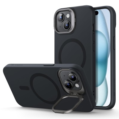 For iPhone 15 Plus Magnetic Ring Stand Classic Design FULL Camera Protection Hybrid Case - Black