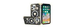 For iPhone 15 Plus Magnetic Ring Stand Square Passion Hearts Glitter Case Cover - Black