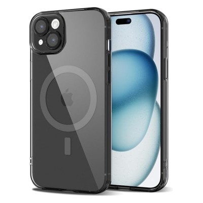 For iPhone 15 Plus Matching Clear Transparent Circle Design Case Cover - Black