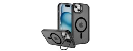 For iPhone 15 Plus Metal Chrome Kickstand [Magnetic Circle] Shockproof Matching Camera Hybrid - Black
