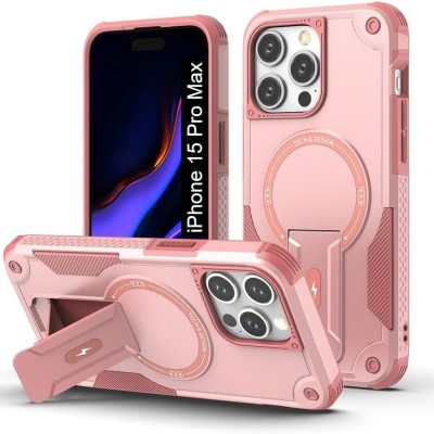 For iPhone 15 Plus Metal Chrome Kickstand [Magnetic Circle] Shockproof Matching Camera Hybrid - Pink