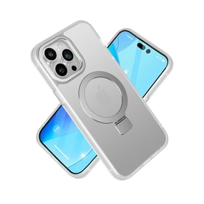 For iPhone 15 Plus Metal Chrome Kickstand [Magnetic Circle] Shockproof Matching Camera Hybrid - Purple