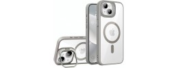For iPhone 15 Plus Multi-Functional Card Magnetic Ring Stand Hybrid Camera Case Cover - Silver
