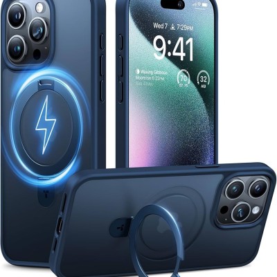 For iPhone 15 Plus OPTIMUM Magnetic Ring Stand Hybrid Case Cover - Blue